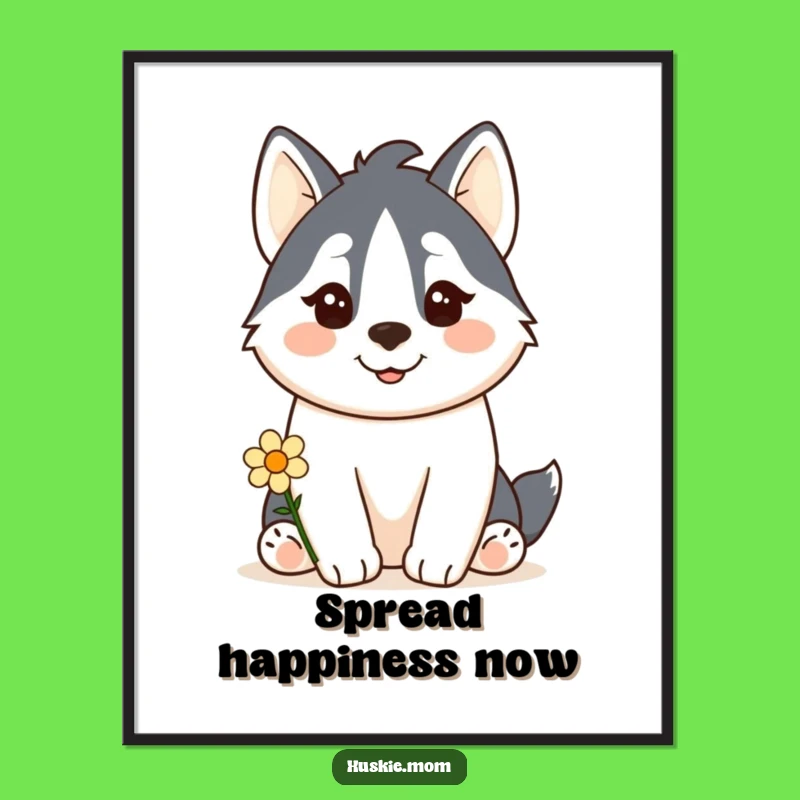 Funny Kawaii Husky Flower Poster: Sweet Wall Art Gift!