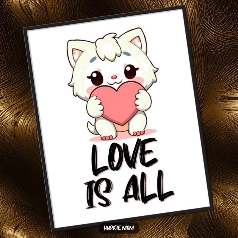 Funny Poster: A character tenderly holds a big, cheerful heart with both paws, conveying deep affection and warmth.