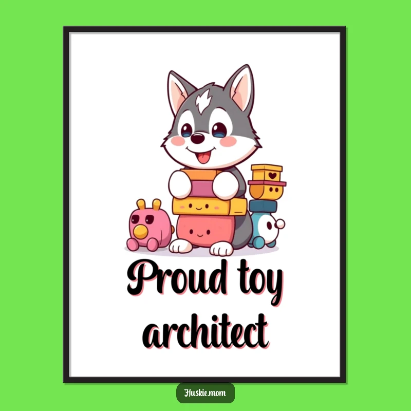 Funny Kawaii Husky Poster: Proudly Balancing Toys for a Splash of Humorous Decor
