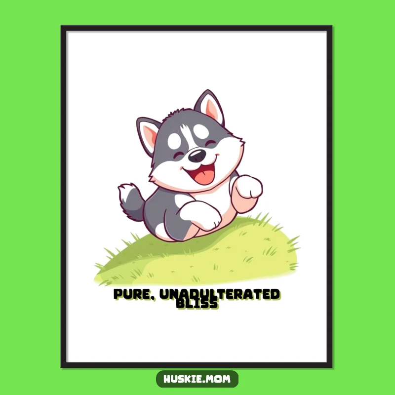 Funny Puppy Tumble Poster: Gleeful Husky's Joyful Fall Brightens Any Room, Perfect Funny Gift