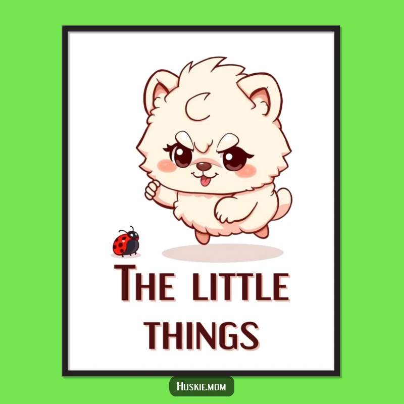 Funny Fluffy Animal Ladybug Chase Poster - Whimsical Pet Art