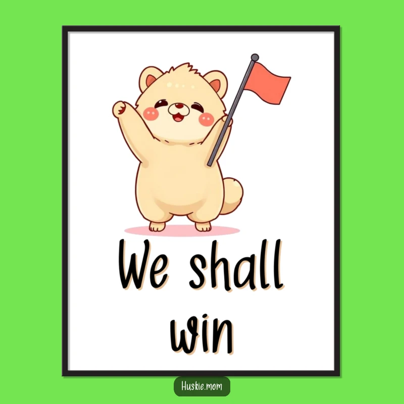 Funny Fluffy Animal Rally Poster - Enthusiastic Flag Waving Art