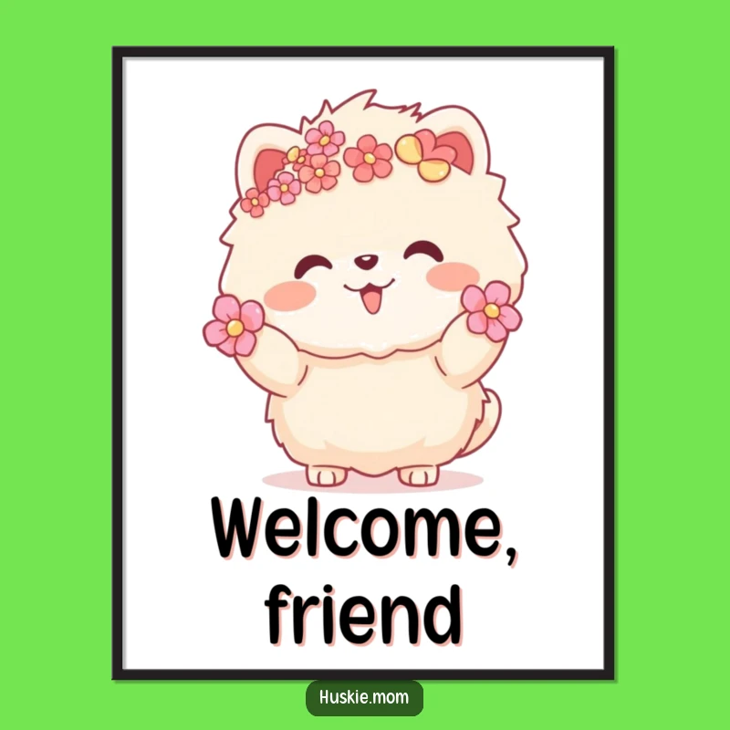 Funny Fluffy Animal Floral Art Print - Whimsical Wall Decor Gift