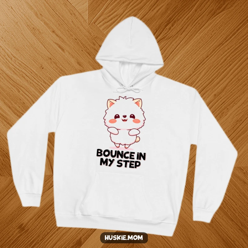 Funny hoodie depicting a fluffy animal bouncing enthusiastically with a beaming smile, offering cozy comfort and a dose of pure joy.