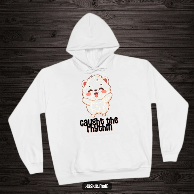 Funny hoodie depicting a fluffy animal in a delighted gasp, playfully dancing with infectious enthusiasm.