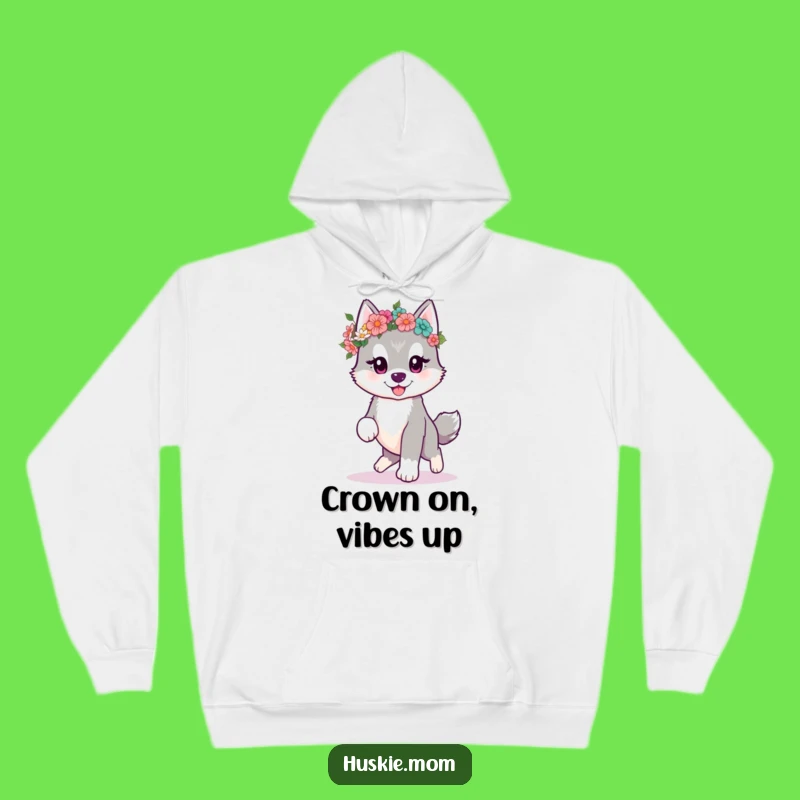 Cozy Kawaii Husky Hoodie: Flower Crown Pup, Warm Funny Gift