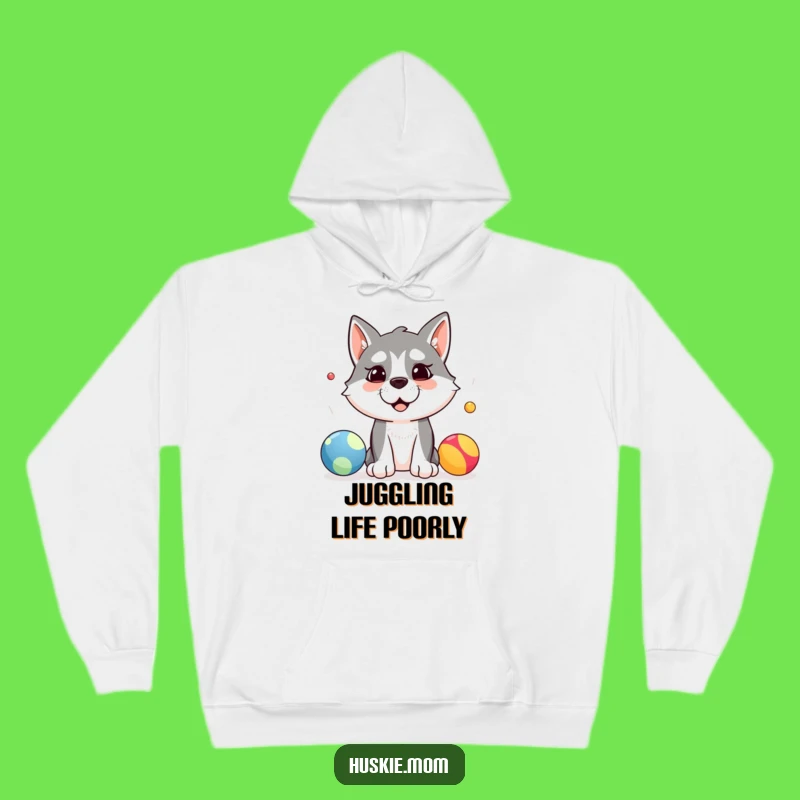Funny Husky Juggler Hoodie: Stay Warm with a Silly Pup's Attempt, Perfect Funny Gift