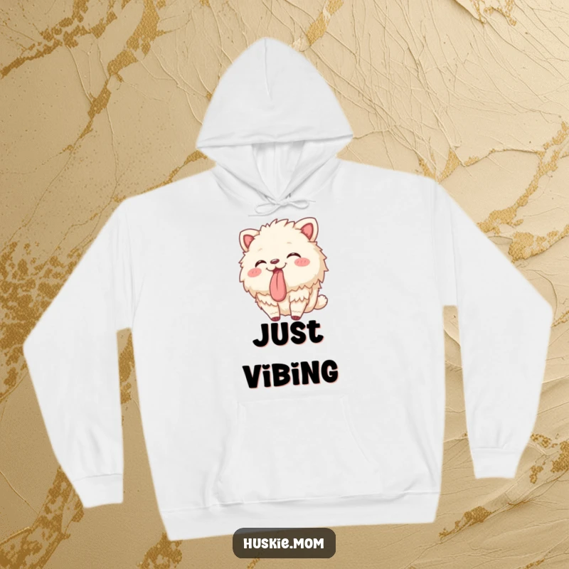 Funny hoodie with a fluffy animal gently swaying with its tongue playfully sticking out, perfect for cozy, humorous moments.