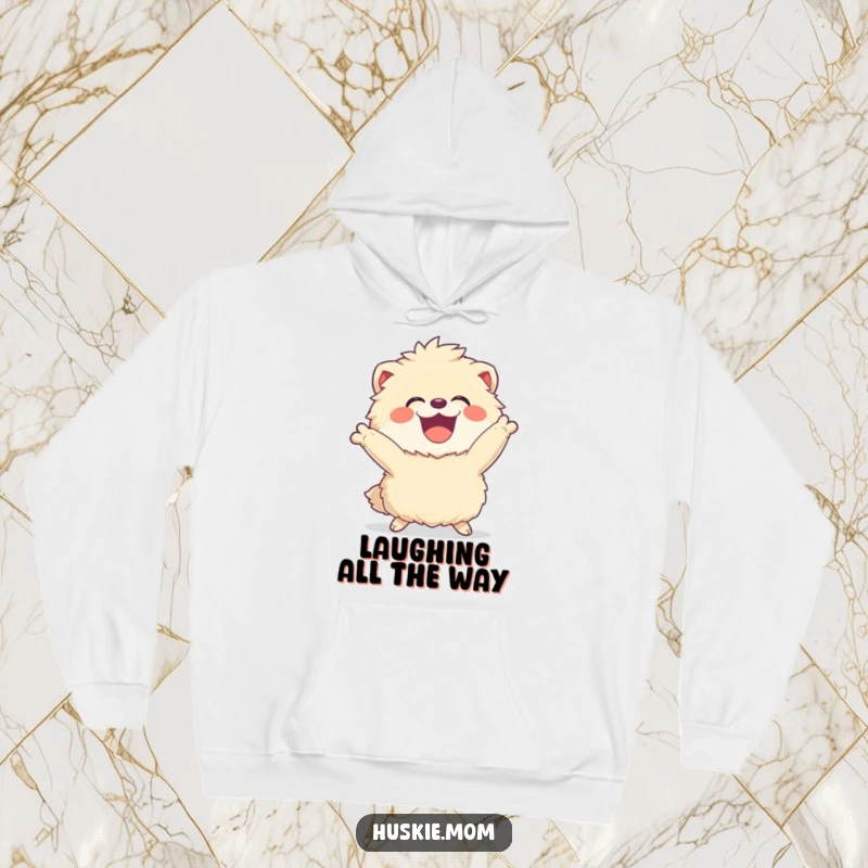 Funny Fluffy Animal Hoodie: A joyous, laughing creature in a dynamic pose, offering cozy comfort and energetic humor.