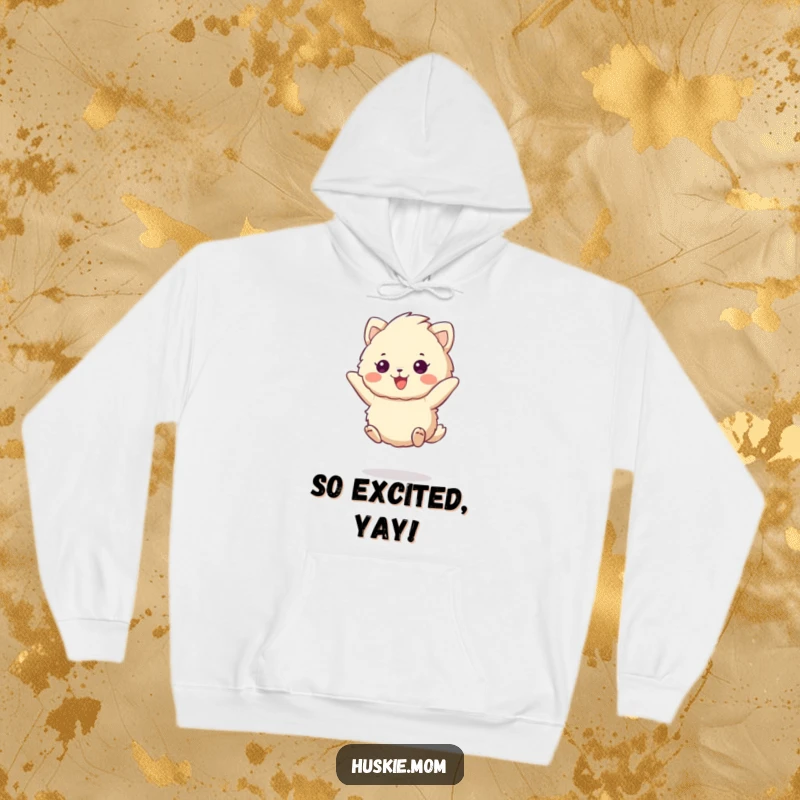 Funny hoodie featuring a fluffy animal mid-jump with a cheerful expression, perfect for spreading joy and cozying up.