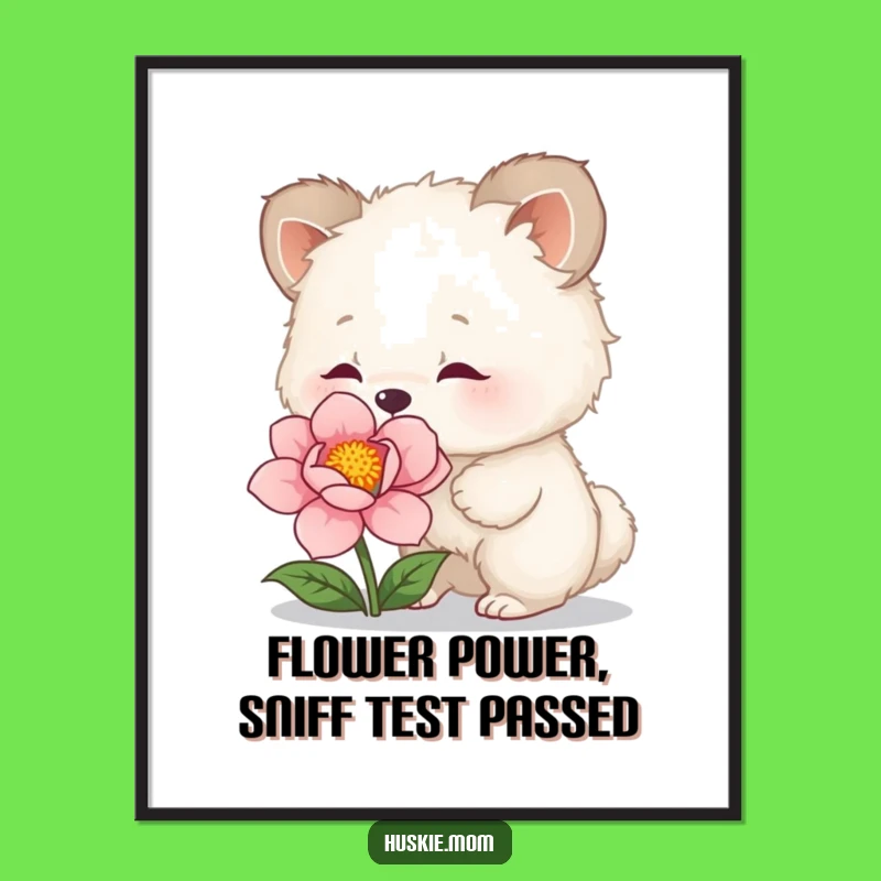 Funny Free Printable Wall Art: Curious Fluffy Animal Flower Sniff Downloadable Decor