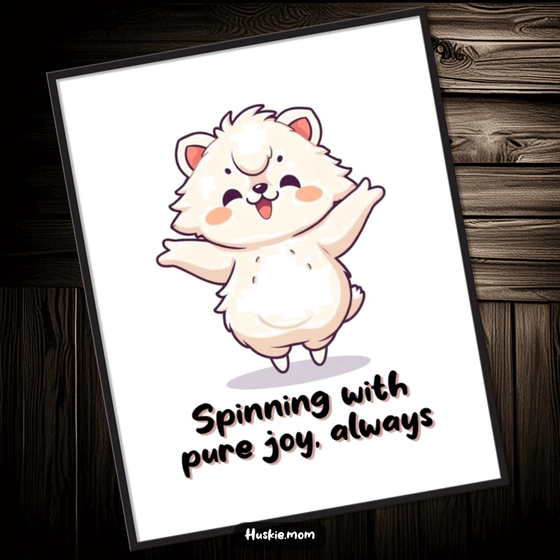 Funny Free Printable Wall Art: A fluffy animal spins with delight, arms outstretched like a dancer, radiating pure joy.