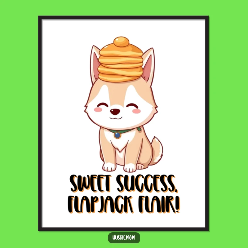 Free Printable Wall Art: Pancake Balancing Husky, Funny Downloadable Decor for Quirky Spaces