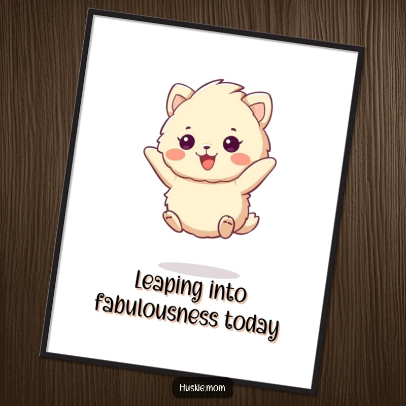 Funny Free Printable Wall Art: A Fluffy Animal with a Cheerful Expression is Captured Jumping with Excitement.