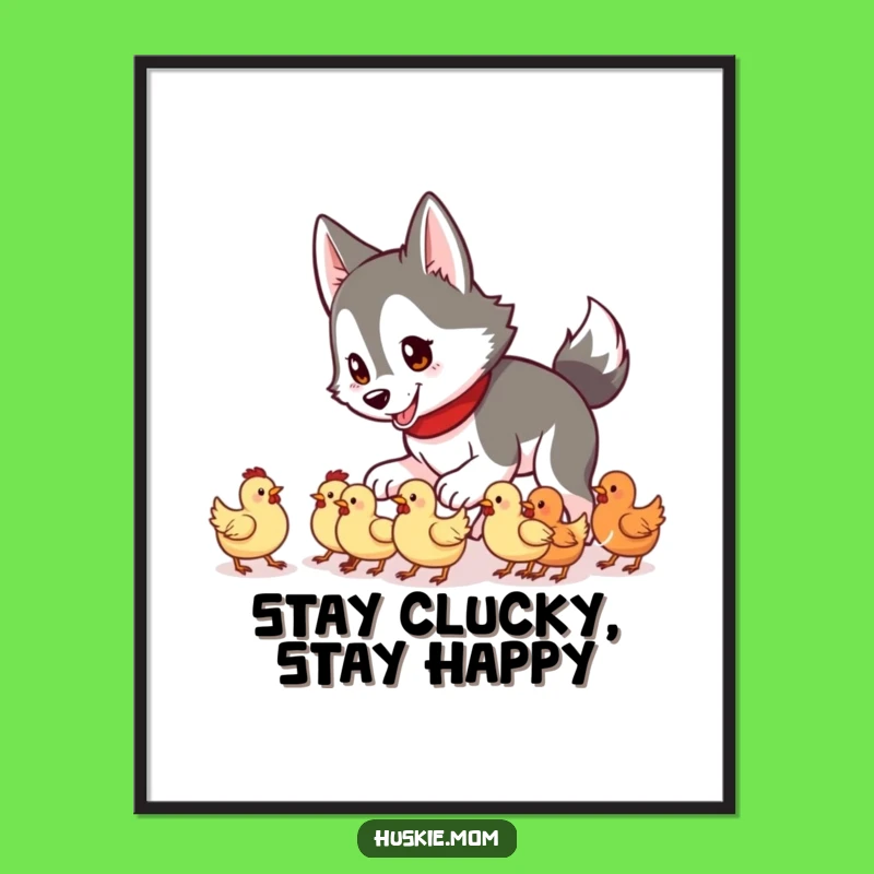 Funny Free Printable Wall Art: Husky Herding Chickens Downloadable Decor