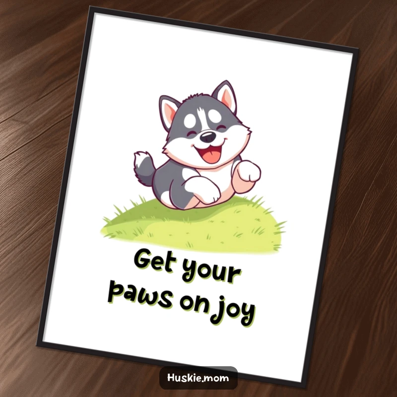 Funny Free Printable Wall Art: A husky puppy is caught mid-tumble down a hill, embodying pure, uninhibited joy and playful energy.