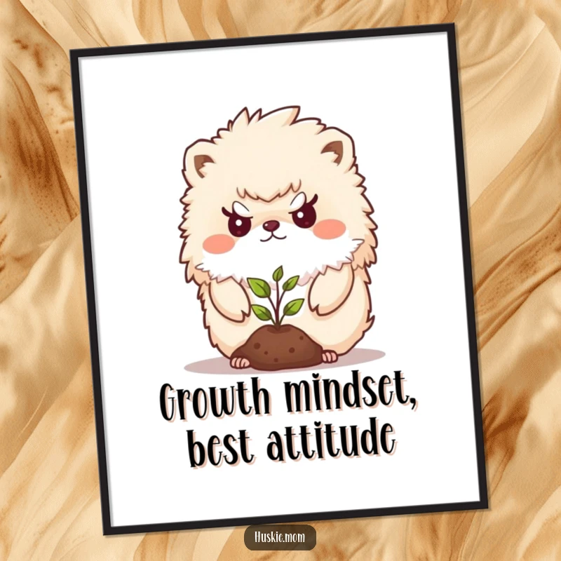 Funny Free Printable Wall Art: Determined fluffy animal with a serious expression shielding a tiny, hopeful seedling