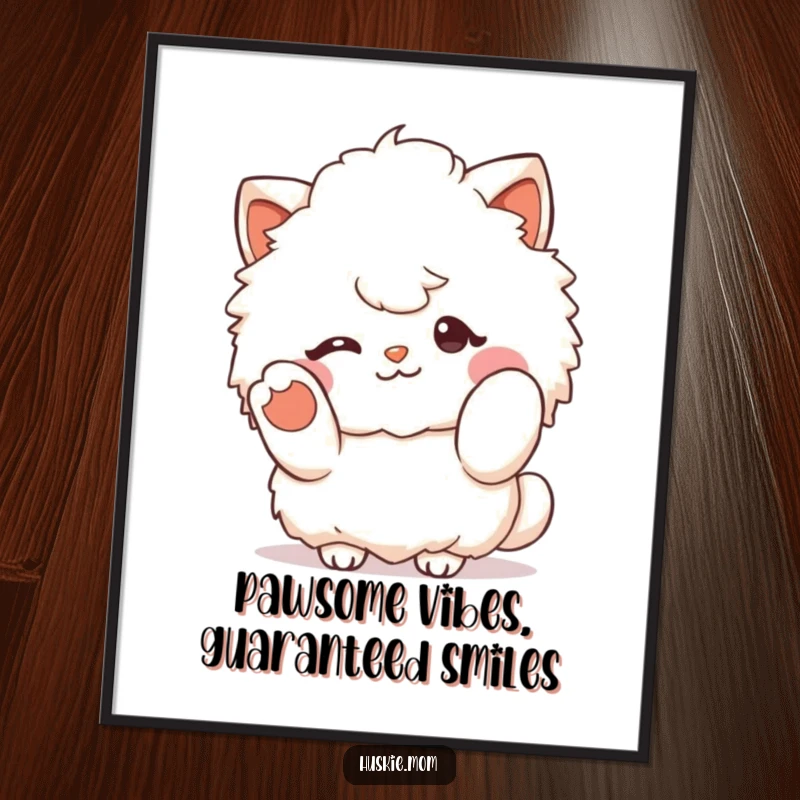 Funny Free Printable Fluffy Character Wall Art: Adorable fluffy character winking with a mischievous expression and paw gesture.