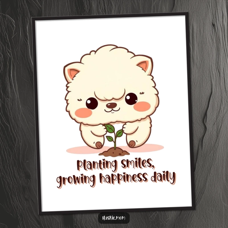 Funny Free Printable Wall Art: A fluffy animal with intense focus plants a tiny seed, symbolizing potential and new beginnings.