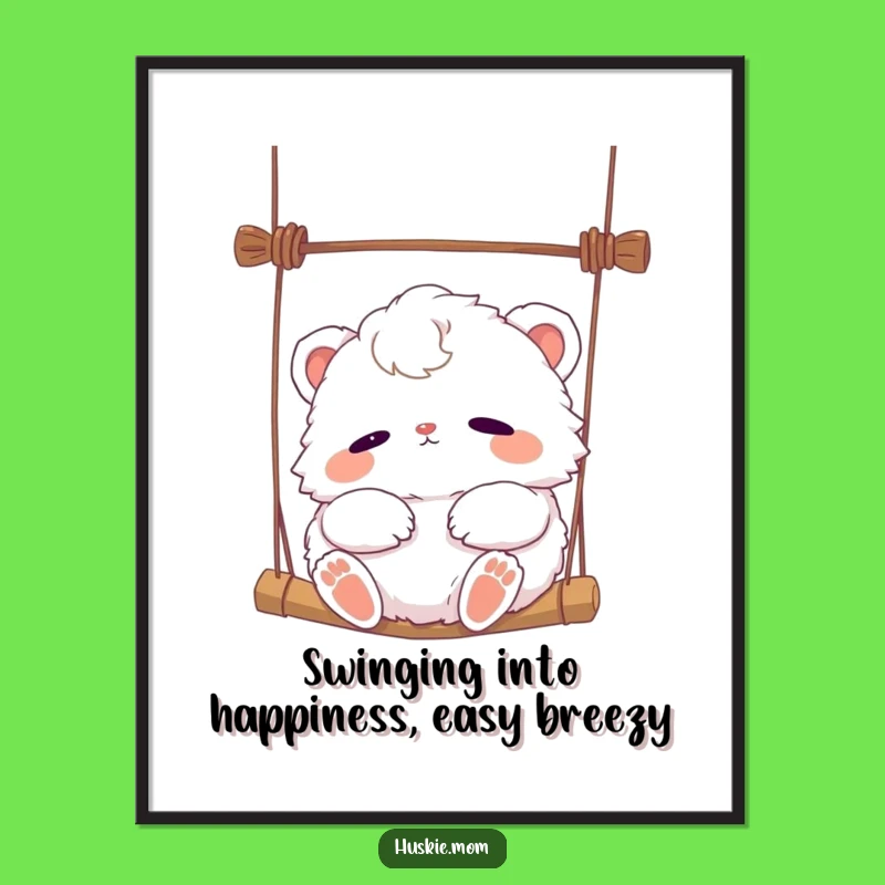 Free Printable Wall Art: Swinging Fluffy Animal Funny Downloadable Art Gift
