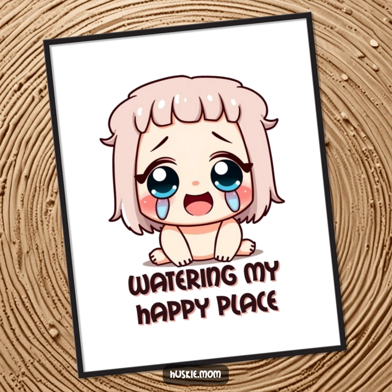 Funny Free Printable Wall Art: Character with streams of happy tears pouring down, expressing immense joy, unique Downloadable Art.