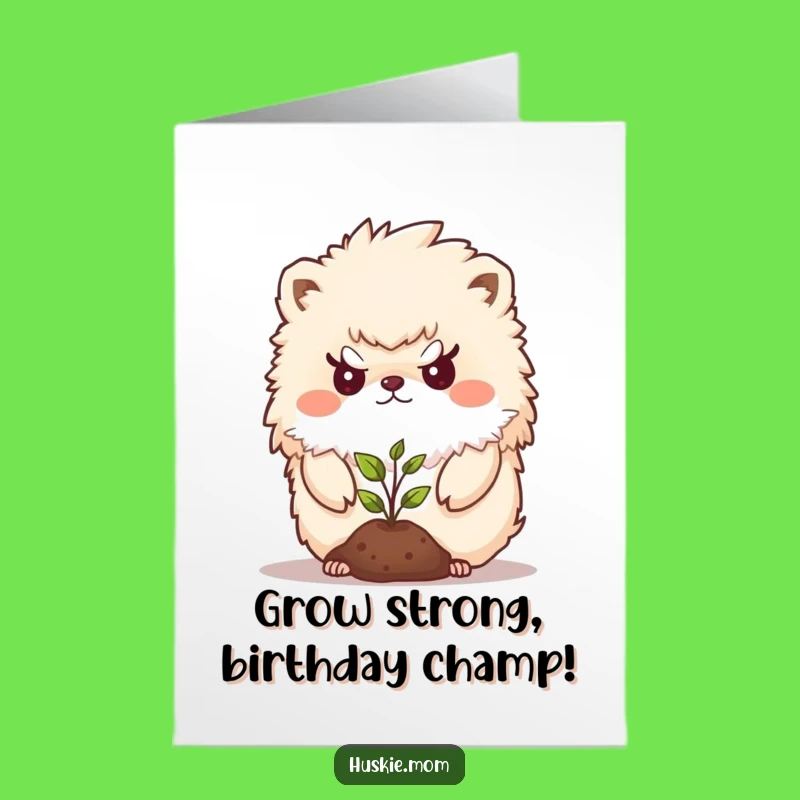 Free Printable Birthday Card: Determined Fluffy Animal Guards Seedling - Downloadable Funny Gift