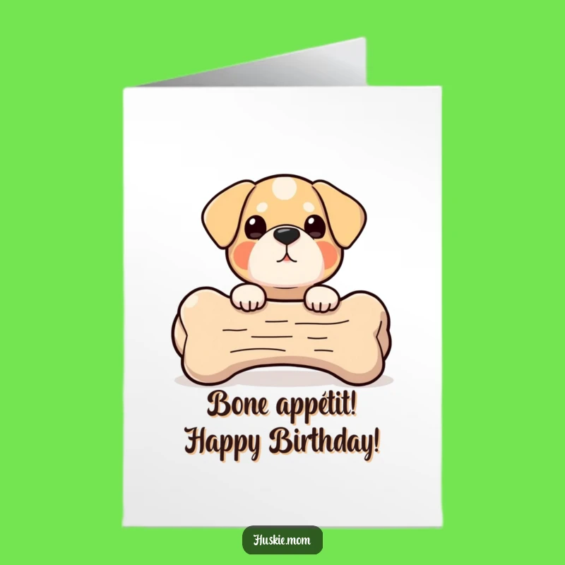 Free Printable Birthday Card: Dog Peeking - Giant Bone Surprise Funny Downloadable Gift