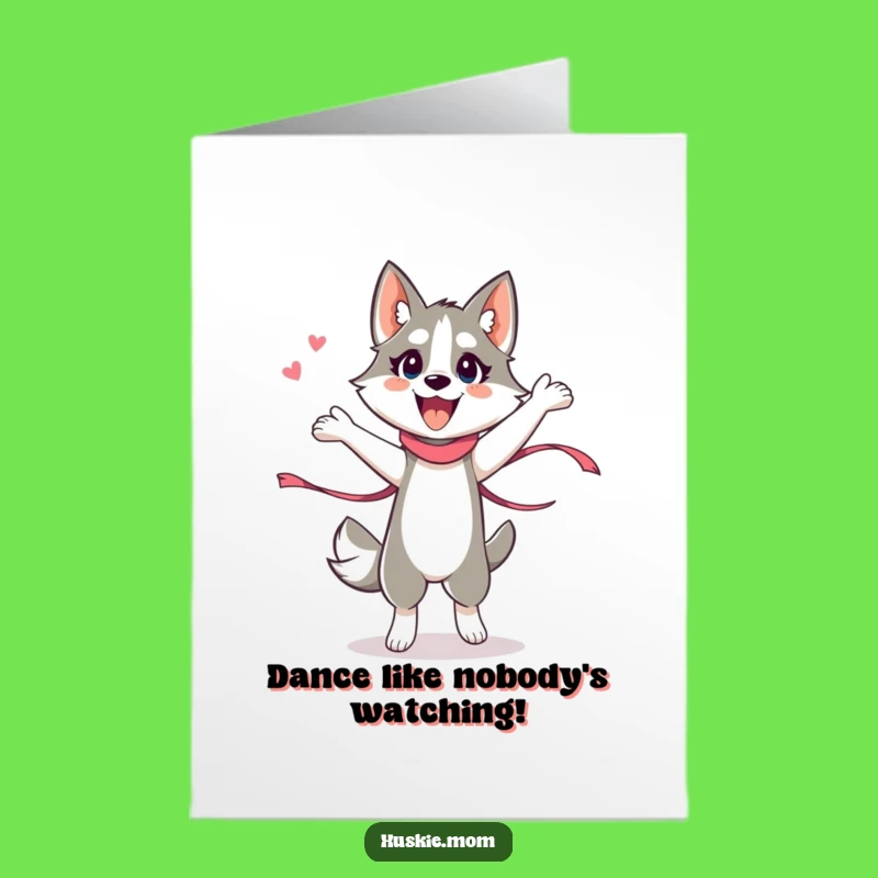 Free Printable Birthday Card: Energetic Husky Lady Dance Downloadable Greeting