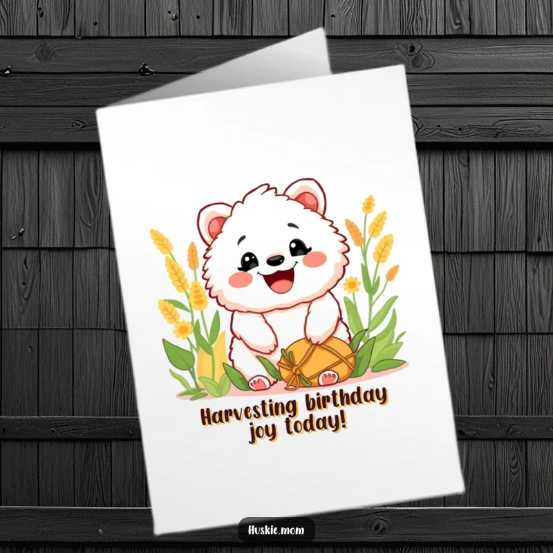 Funny Free Printable Birthday Card: Fluffy animal beaming with a wide grin, celebrating a bountiful, hilarious harvest.
