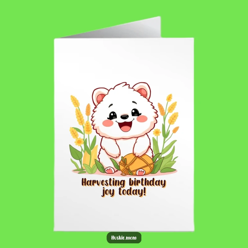 Free Printable Birthday Card: Grinning Fluffy Animal Harvest Celebration Downloadable Gift