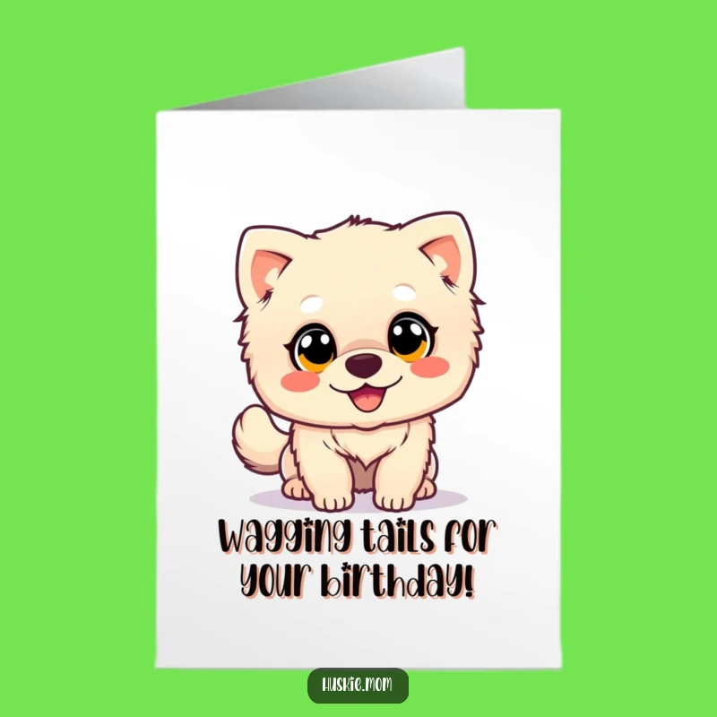 Free Printable Birthday Card: Happy Fluffy Dog - Joyful Wagging Tail Downloadable Gift