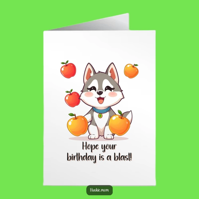 Free Printable Birthday Card: Juggling Husky Lady for a Hilariously Fruity Celebration