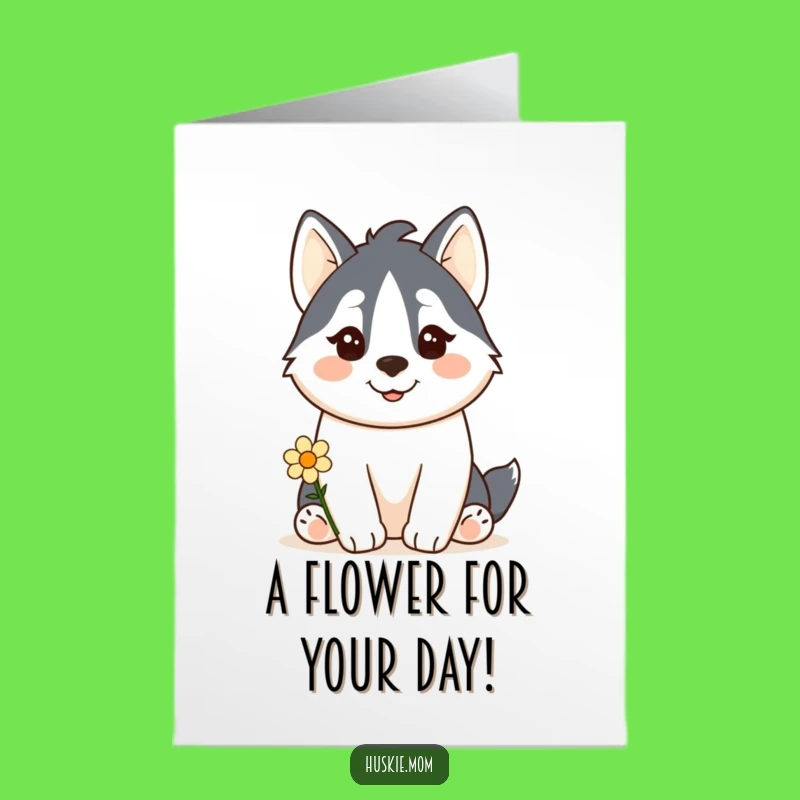 Free Printable Birthday Card: Kawaii Husky Flower Gift Funny Downloadable Gift