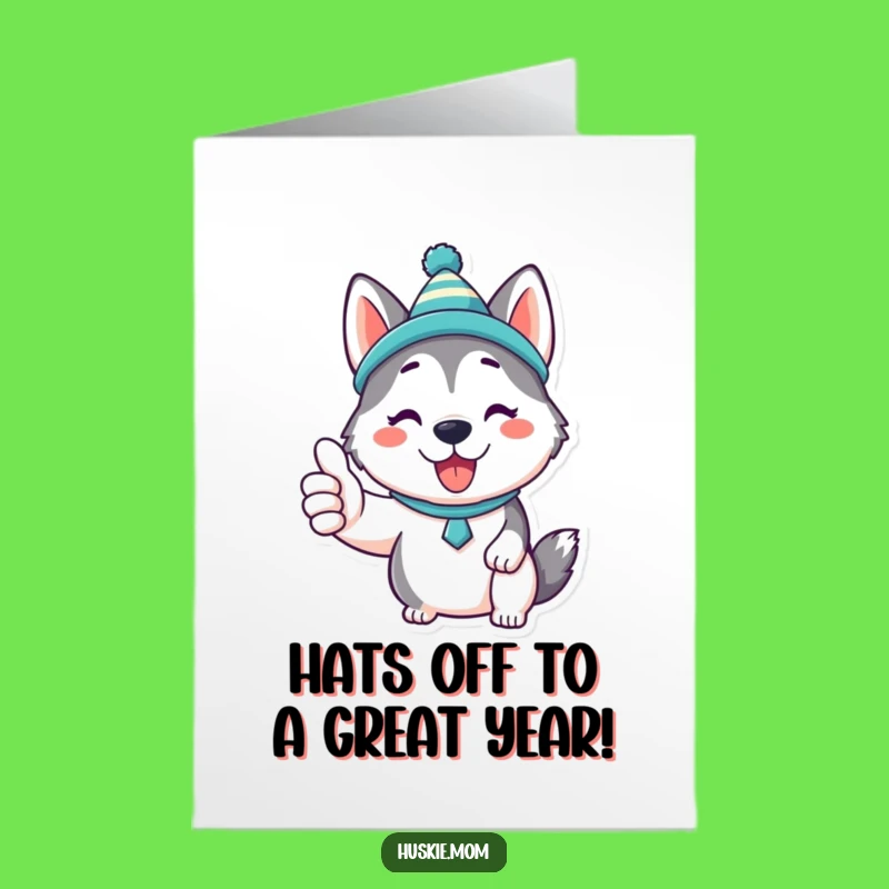 Free Printable Birthday Card: Kawaii Husky Silly Hat Thumbs Up Downloadable Gift