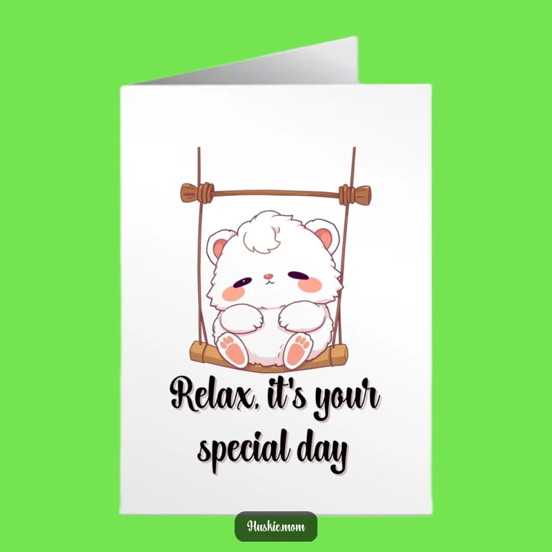 Free Printable Birthday Card: Swinging Fluffy Animal Funny Downloadable Gift
