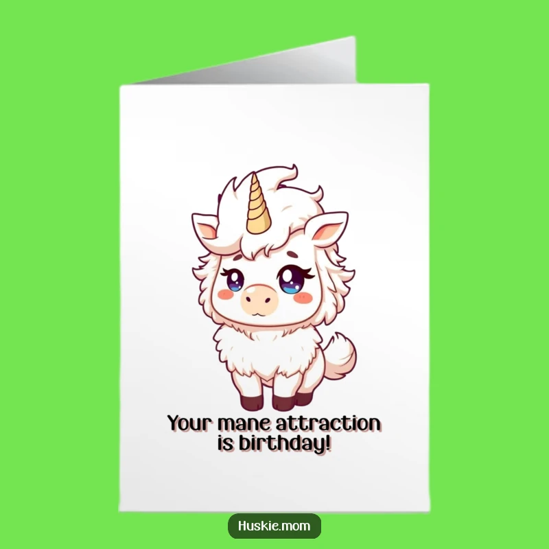 Free Printable Funny Birthday Card: Mischievous Fluffy Animal Mane Toss - Downloadable Laugh Gift