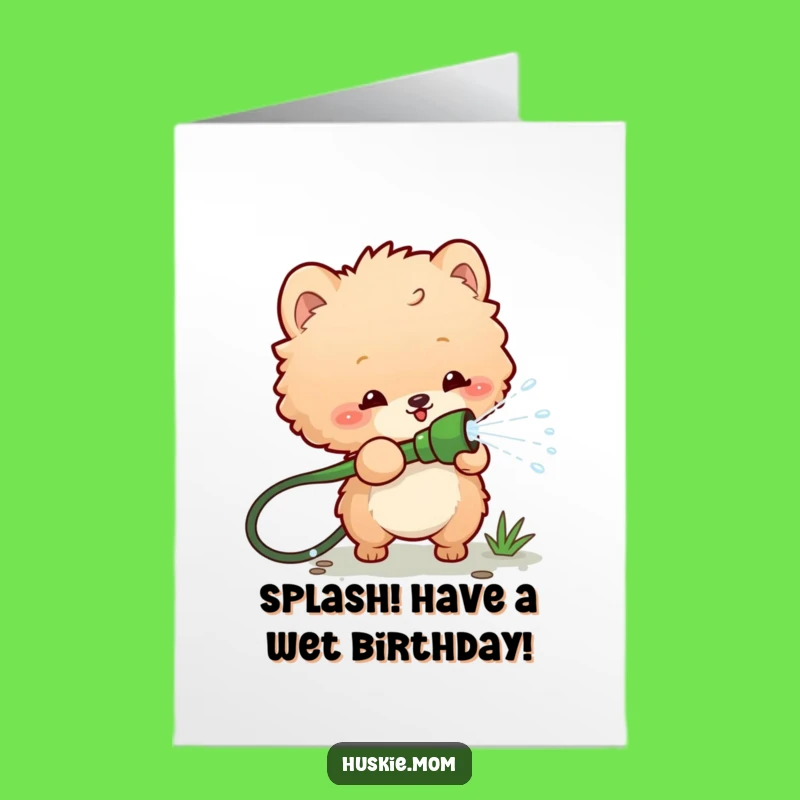 Free Printable Birthday Card: Water Spraying Fluffy Animal, Fun Downloadable Gift