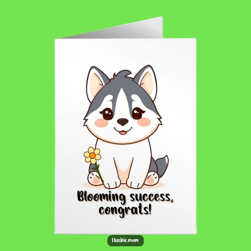 Free Printable Congrats Card: Kawaii Husky Flower Gift Funny Downloadable Celebration