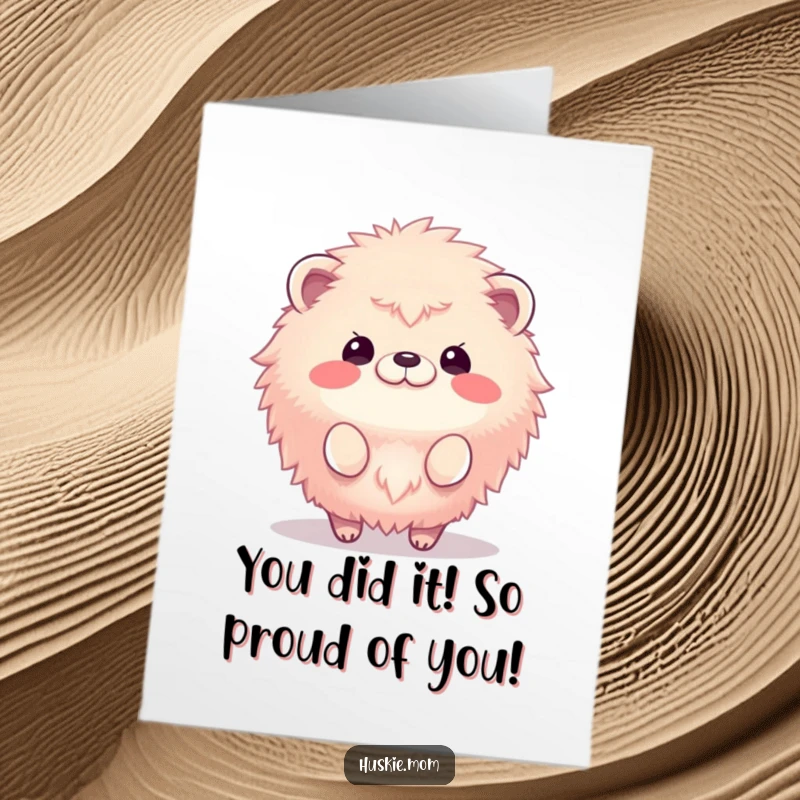 Funny Free Printable Congratulations Card: A fluffy animal energetically bouncing as a symbol of excitement for your amazing achievements.