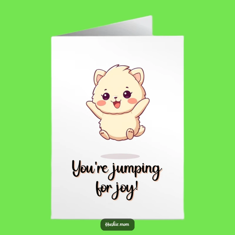 Free Printable Congrats Card: Excited Fluffy Animal Jumps - DIY Download