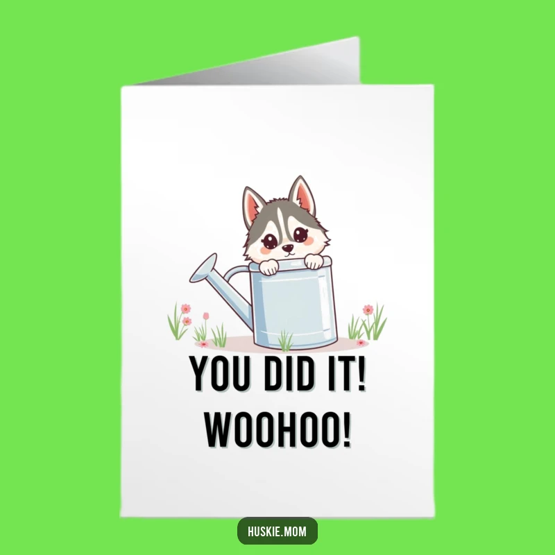 Free Printable Congrats Card: Husky Lady Peeking Surprise Downloadable Greeting