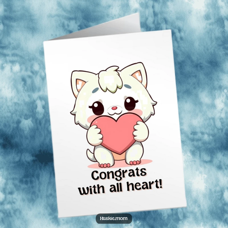 Funny Free Printable Congratulations Card: A character holding a big, happy heart with both paws, symbolizing heartfelt congratulations.