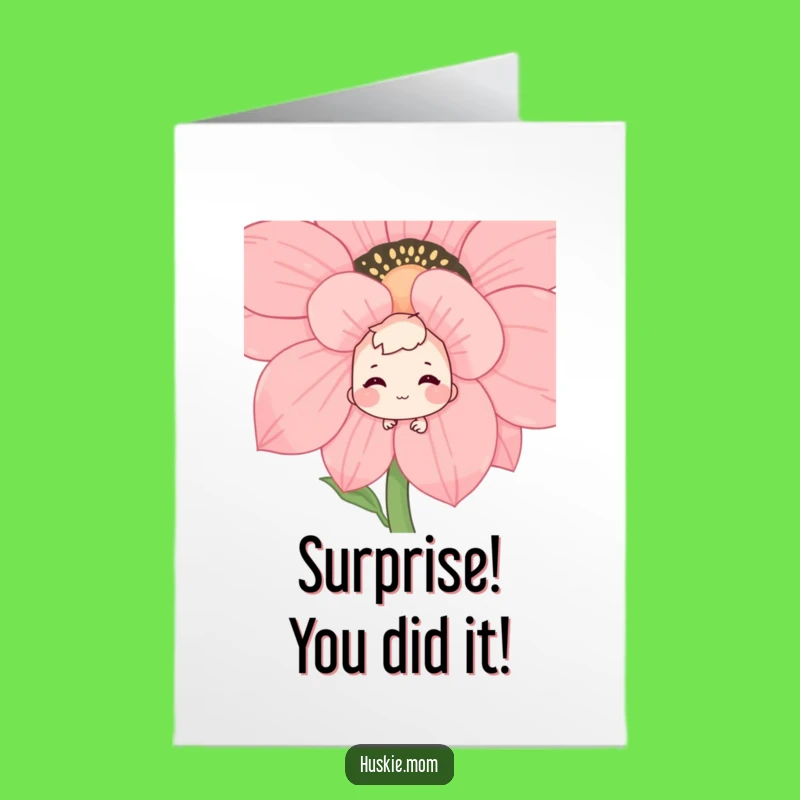 Free Printable Congrats Card: Shy Grin Flower Character Funny Downloadable Gift