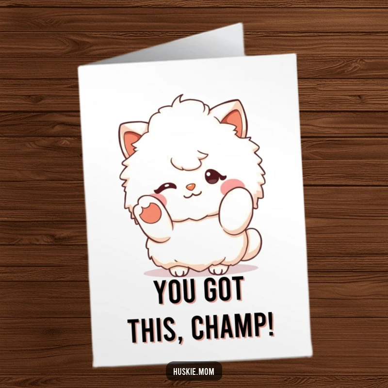 Funny Free Printable Fluffy Character Congratulations Card: Cute fluffy character giving a confident wink and paw gesture.