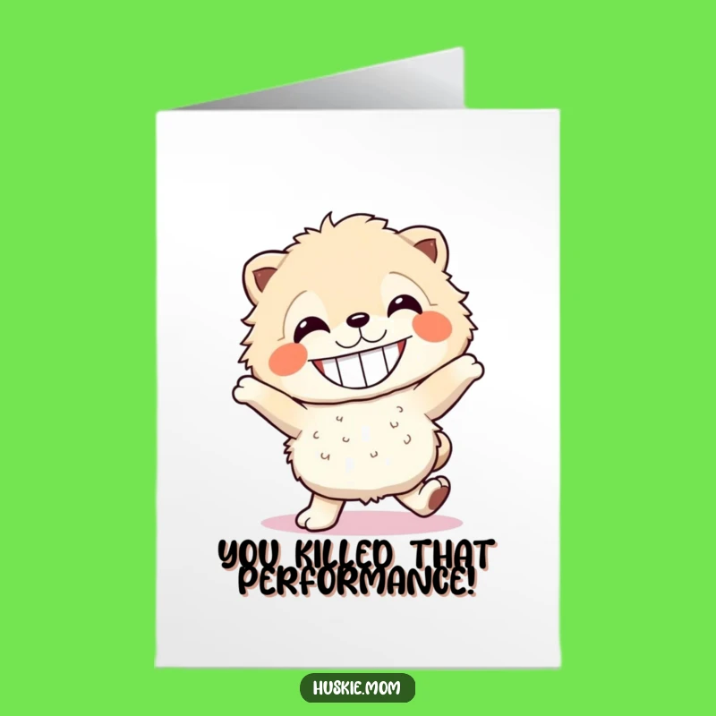 Free Printable Congrats Card: Dancing Fluffy Animal, Big Grin Success, Download!