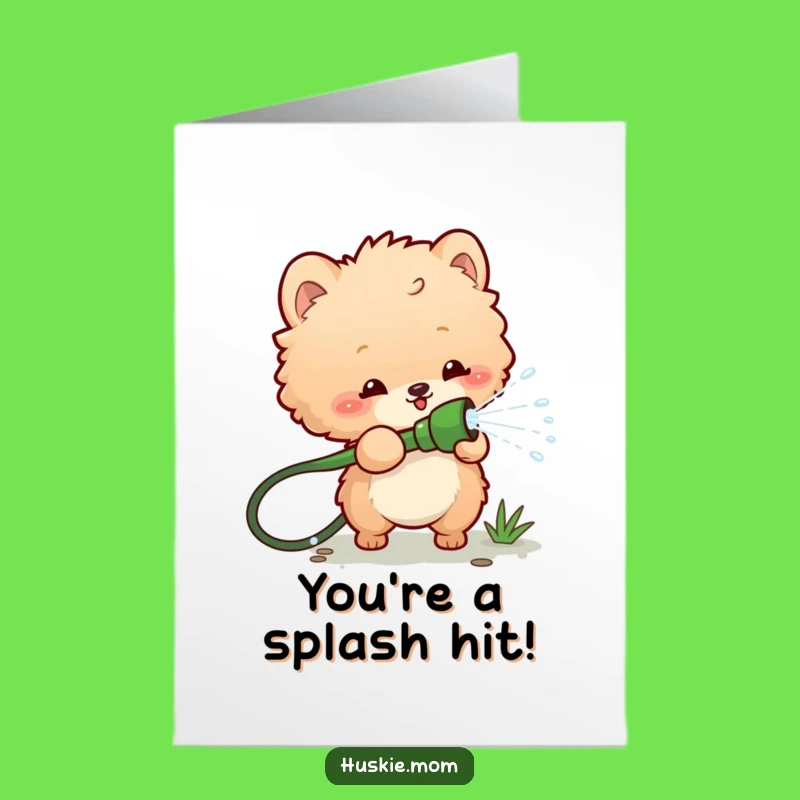 Free Printable Congrats Card: Water Spraying Fluffy Animal, Joyful Downloadable Gift