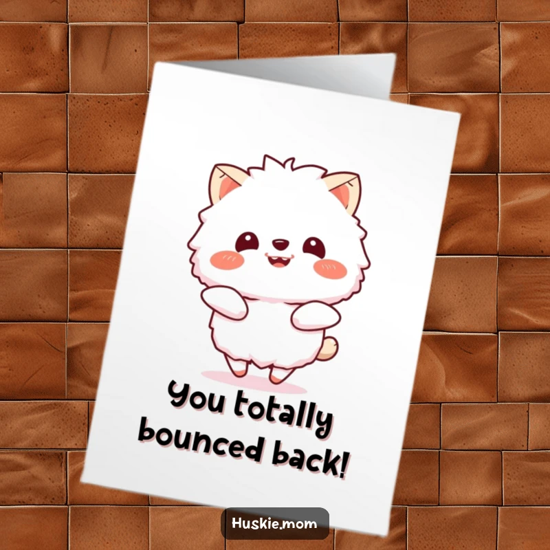 Funny Free Printable Congrats Card: A fluffy animal enthusiastically bounces with a huge smile, celebrating achievements with pure delight.