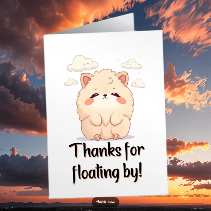Funny Free Printable Thank You Card: Fluffy animal serenely observing clouds, a humorous take on gratitude.