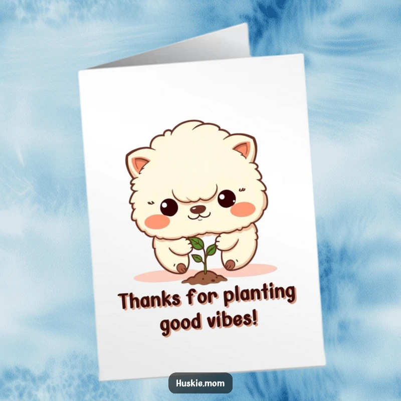Funny Free Printable Thank You Card: A fluffy animal determinedly planting a seed, symbolizing gratitude for nurture and growth.