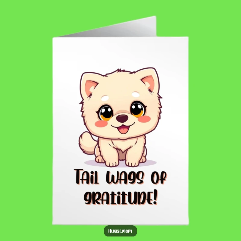Free Printable Thank You Card: Happy Fluffy Dog Wagging Tail - Grateful Downloadable Art